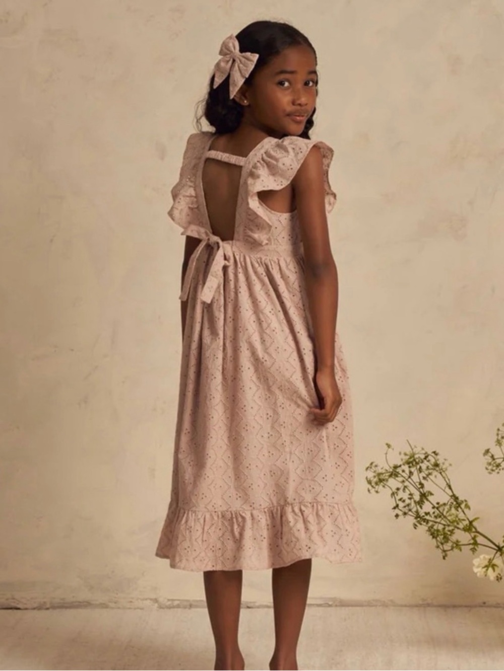 Noralee Girls' Blush Eyelet Ruffle Midi Dress